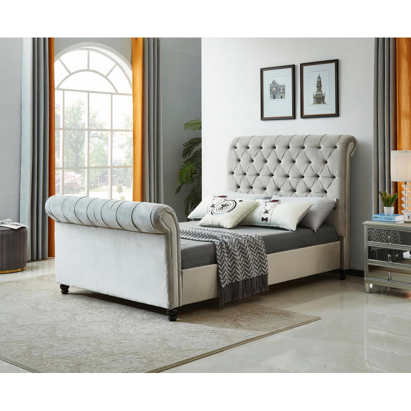 Upholstered Bed, Grey, Small Double (4')