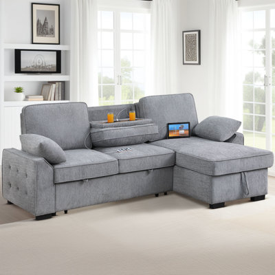 91" Convertible Sleeper Sectional Sofa with Pull-Out Bed, Storage Chaise