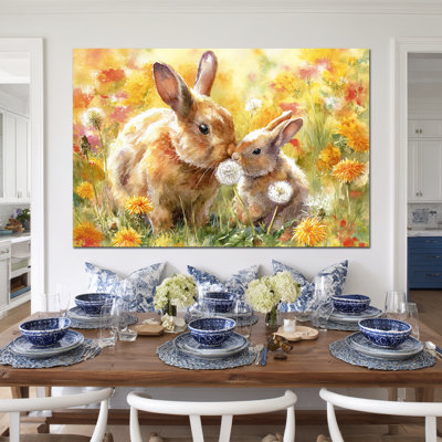 Art mural de lapin de Pâques GUTTATY, décoration murale de photos de lapin de Pâques au printemps, décorations murales de fleurs de lapin et de printemps, impressions de Pâques pour le salon, la chambre d'enfant, la chambre d'enfant prête à être suspendue 24 po x 32 po