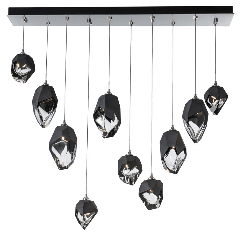 Chrysalis 10 - Light Kitchen Island Geometric Pendant, Sterling, White, 15" - 80"
