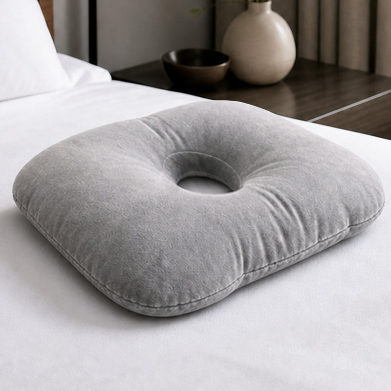 Oreiller réglable pour dormeurs latéraux avec ouverture centrale, gris