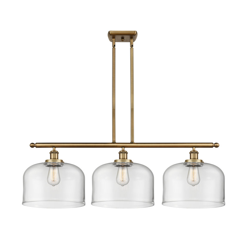 Luminaire suspendu linéaire à 3 lumières pour îlot de cuisine Lattimer, Laiton brossé, Transparent, Ampoule non incluse