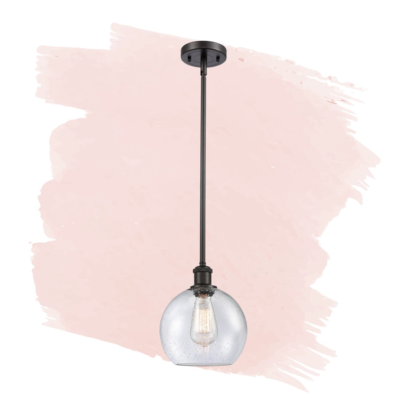 Luminaire suspendu en forme de globe à 1 lumière Anchondo, Bronze huilé, Ampoule DEL rétro de 3,5 watts, Blanc mat à bulles