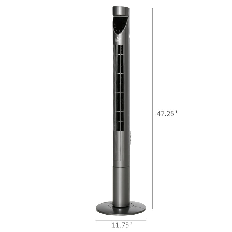 46" Tower Fan Cooling With Air Filter, Oscillating, 3 Speeds, 12H Timer, And Remote Control, For Bedroom, Grey