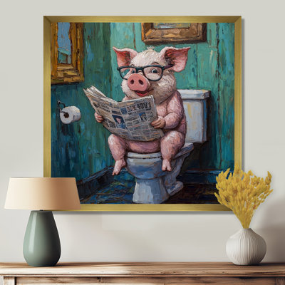 Toile de cochon Kenniyah lisant le journal II - cochon, art mural