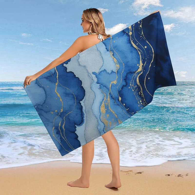 Serviette de plage en microfibre bleu à séchage rapide, 36 x 72 po