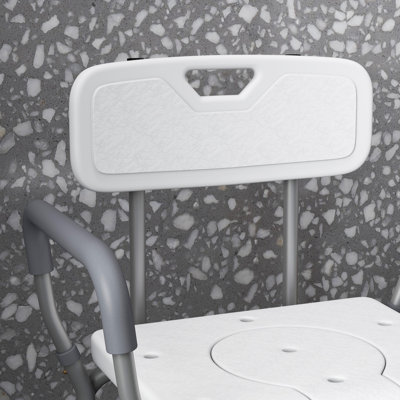 Chaise de douche 3 en 1 avec dossier et accoudoirs, commode de chevet à hauteur réglable, siège de toilette surélevé avec repose-pieds en caoutchouc antidérapant pour personnes âgées, blanc