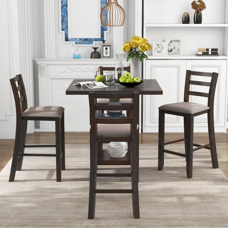 Table à manger à hauteur de comptoir avec chaises rembourrées et rangement () - option familiale - arrangement relaxant