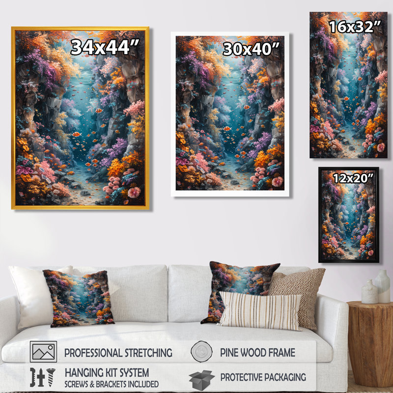 Orange bleu, corail, marine, merveille de rêves - art mural Coralwall, Toile tendue, H 24 po x l 32 po