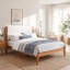 Structure de lit plateforme Mid-Century moderne avec tête de lit tapissier, support de lattes en bois massif, aucun sommier requis, assemblage facile, pleine grandeur, brun-129932400-129932402