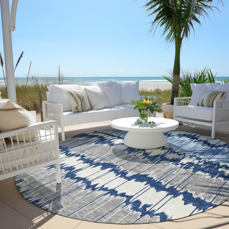 Tapis bleu marine en polyester tissé à la machine Lamanna, Rond 8 pi
