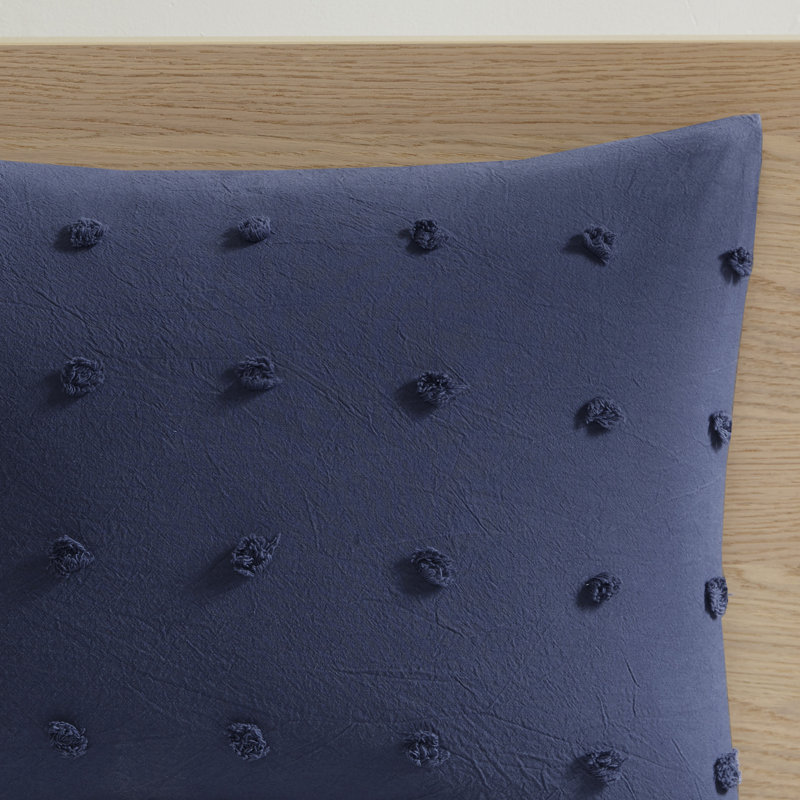 Indigo Blue Cotton Jacquard Full/Queen Duvet Cover Set with Shams and Pillows