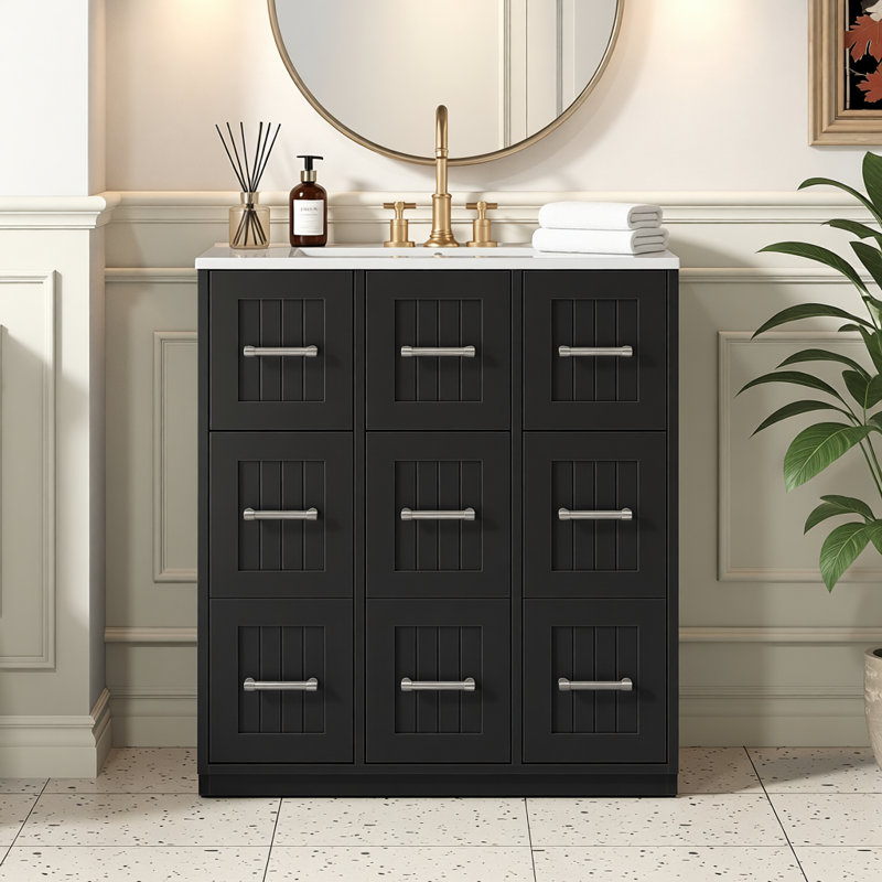 30" Bathroom Vanity with Undermount Sink, Solid Wood Frame, Soft-Close Drawers & Doors, Painted Surface, Modern Bathroom Cabinet with Tip-Out Drawer and Ample Storage