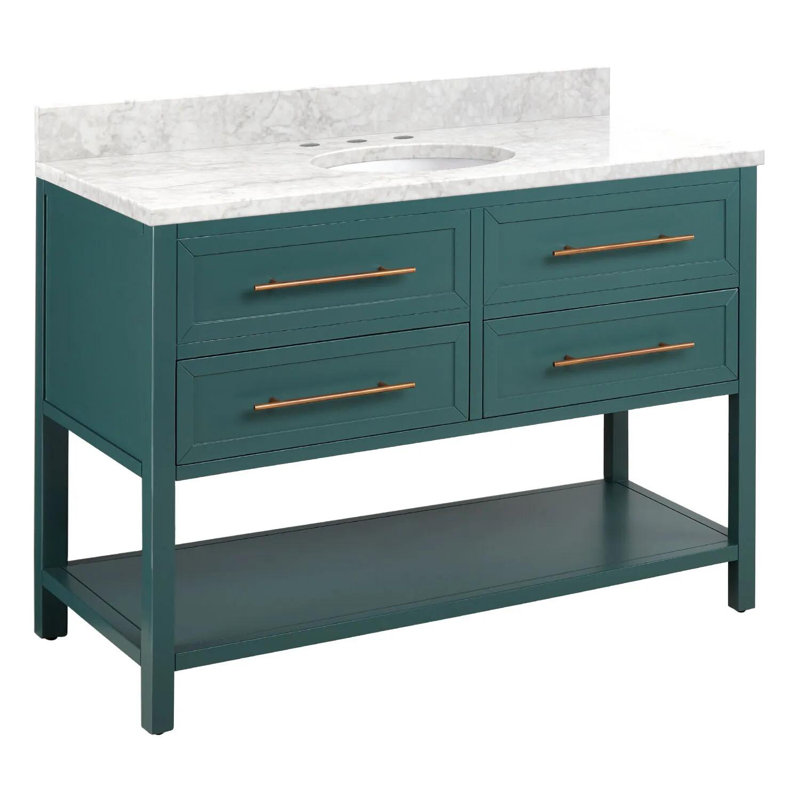 48" Robertson Single Bathroom Vanity Set with Oval Undermount Sink, Black, 8" Widespread, Arctic White Quartz