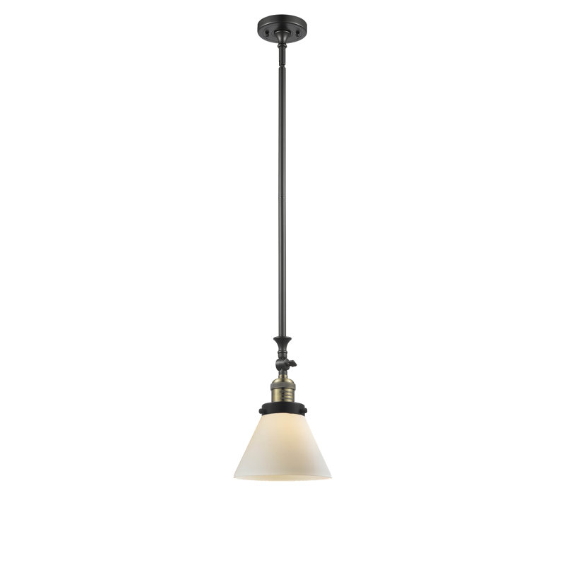 Luminaire suspendu conique à 1 lumière Harbert, Ampoule incandescente rétro de 60 watts, Boîtier blanc mat, Laiton brossé