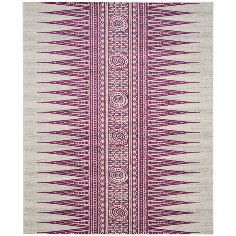 Ivory and Fuchsia Bohemian Synthetic Area Rug, 8' x 10'