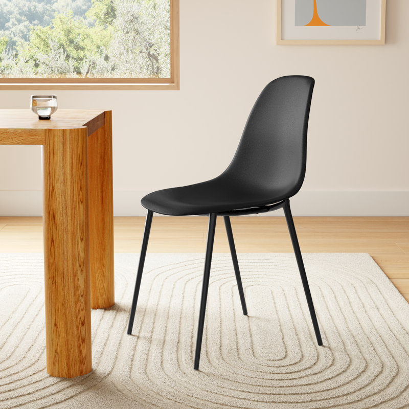 Black Plastic Armless Indoor/Outdoor Dining Chairs with Metal Legs, Set of 4