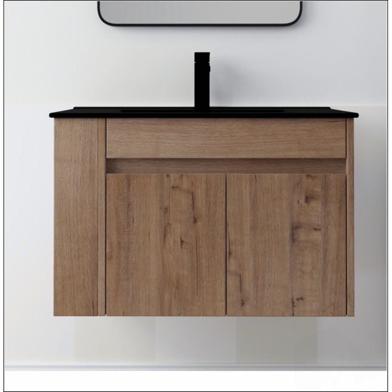 Meuble-lavabo de salle de bain avec lavabo en céramique blanc et tablette ajustable
