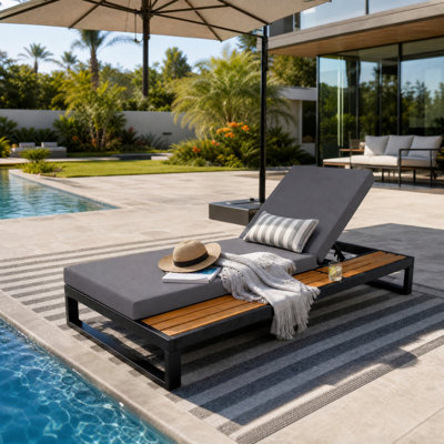 Chaise longue avec coussin résistant à l'eau, dossier réglable à 5 positions, pour terrasse de piscine