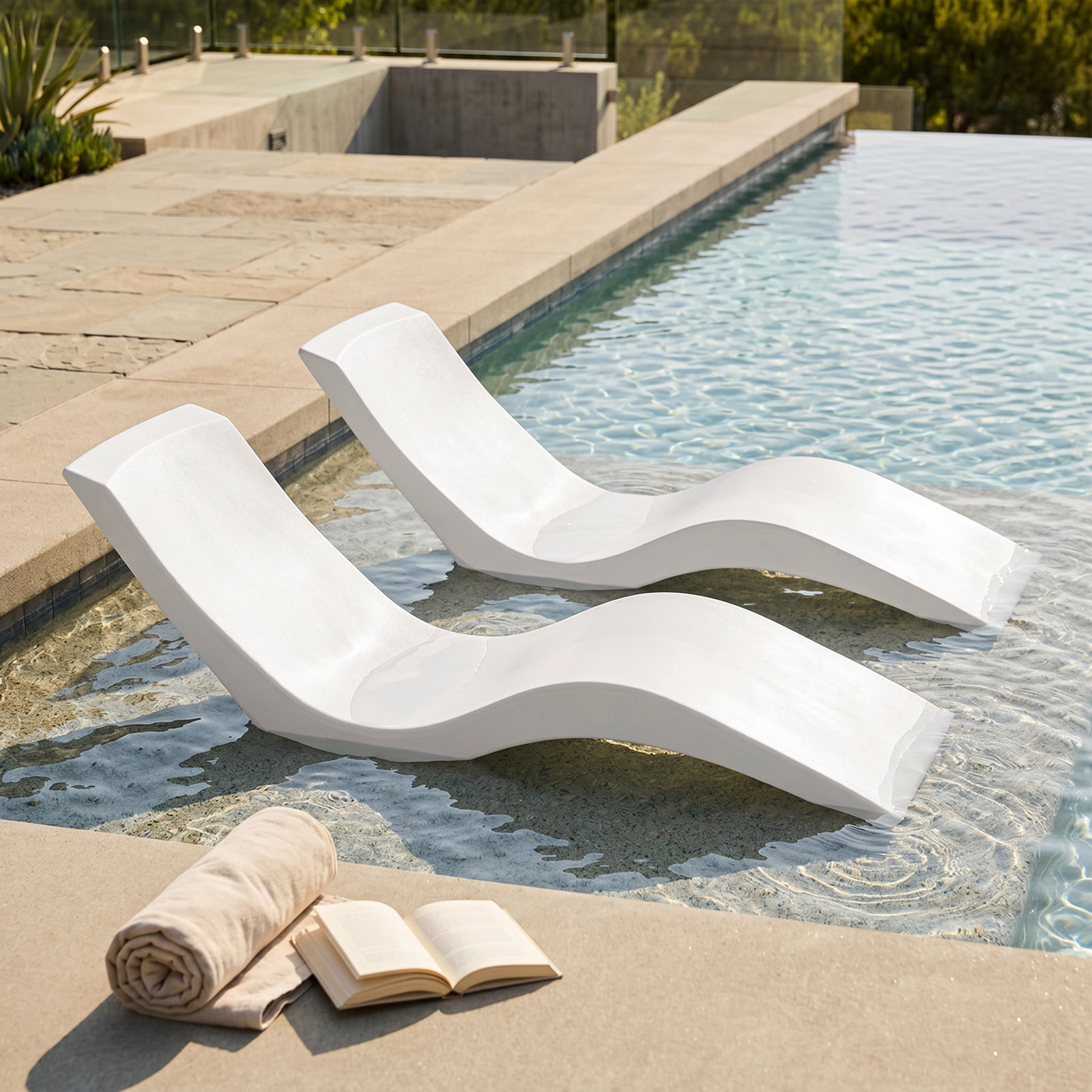 In-pool Chaise Lounger for 0-9 In. of Water, White