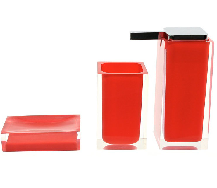 Currahee Resin Bathroom Accessory Set Bathroom Tray Tumbler, Red