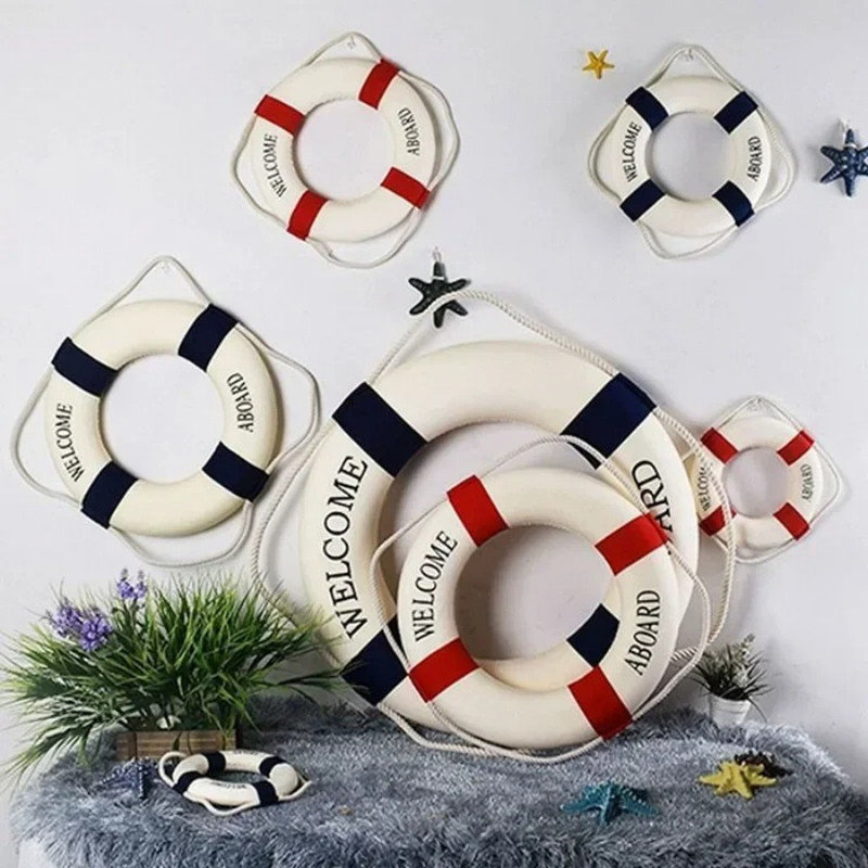 Cloth Life Ring Buoy, Home Wall Nautical Decor for costume party, theme ball decorations, Blue 35cm, Blue