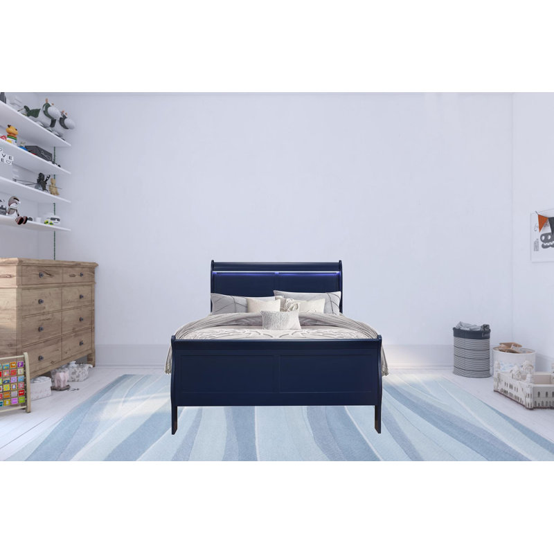 Iselys BED WITH LED,Platform Bed,Bed Frame, Blue, Queen