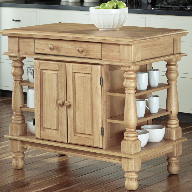 Aamyah 42 " W Kitchen Island with Solid Wood Top, Antique White