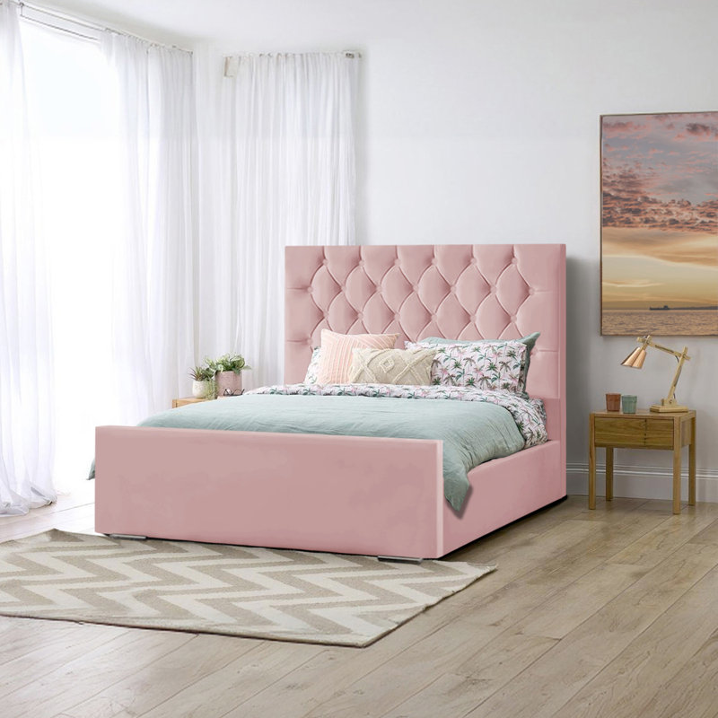 Theirry Upholstered Velvet Bed, Kingsize (5'), Pink