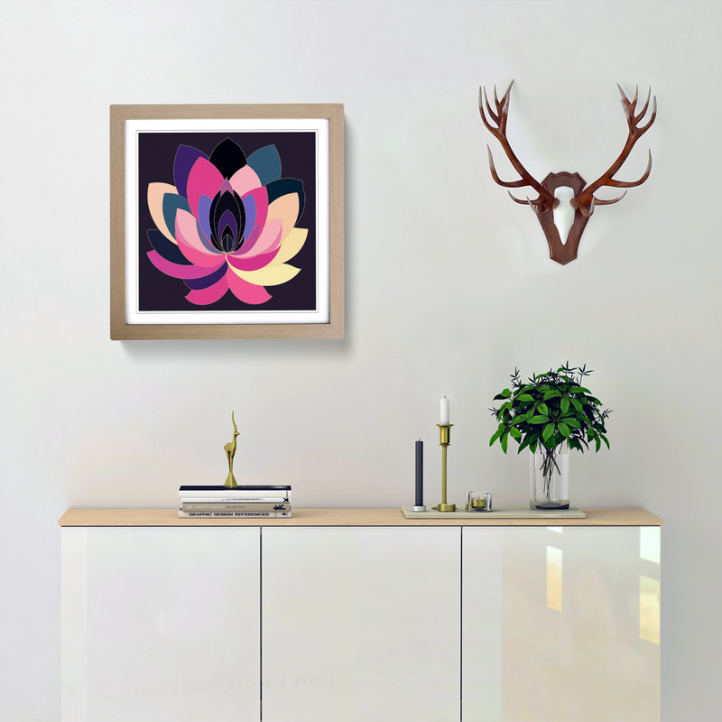 Lotus Flower Constructivism No.5 - Framed Print, Oak