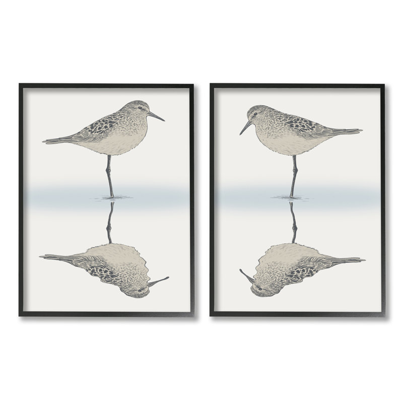 Tranquil Sandpiper Reflection Nautical Bird Beach Shore par Ziwei Li - ensemble de 2 impressions sur toile flottante