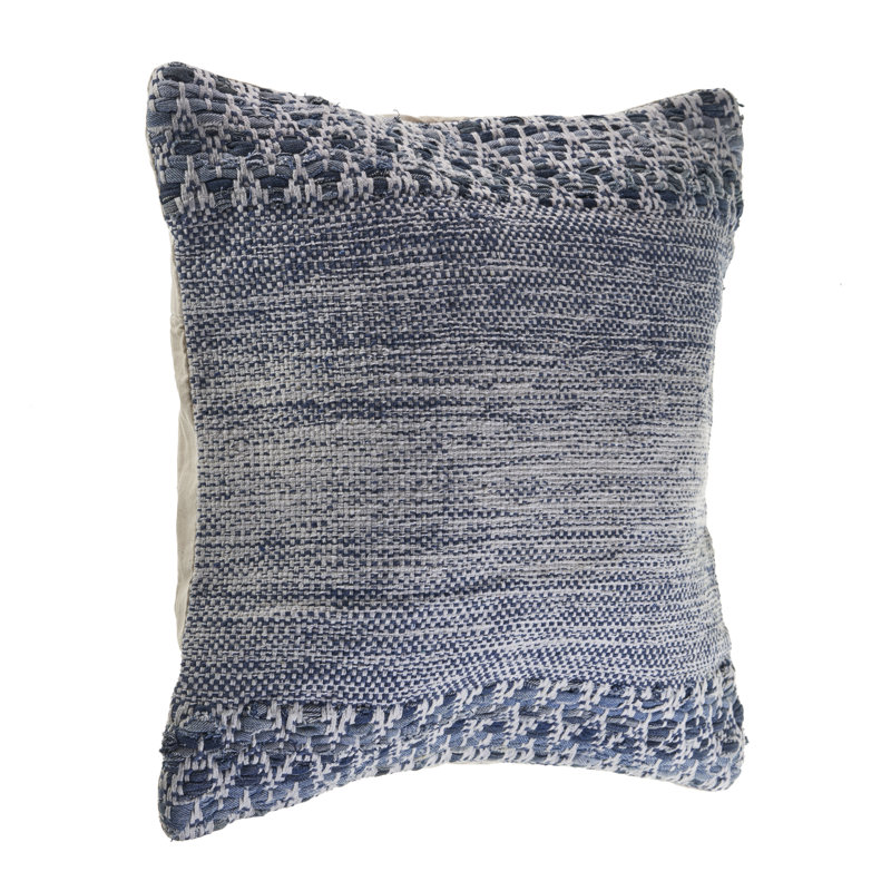Blue and Ivory Chevron Textured Square Throw Pillow, 20 in