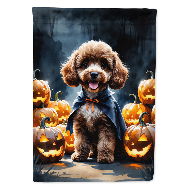 Puppy Halloween Garden Flag, Chocolate Poodle