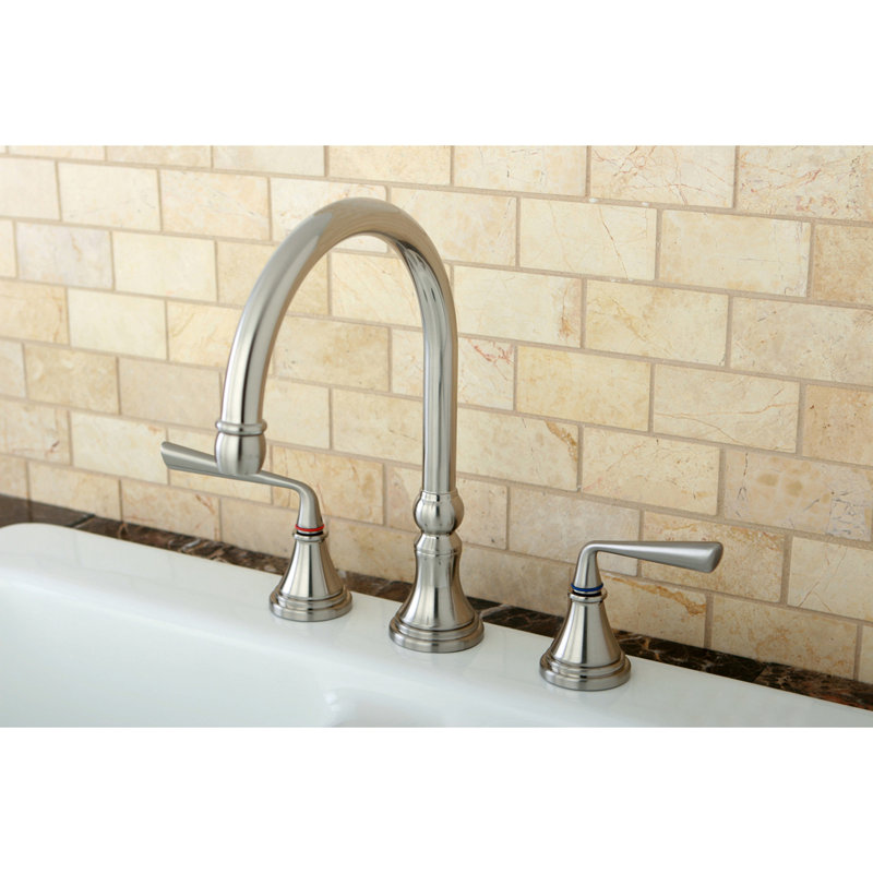 Kingston Brass Silver Sage Double-Handle Widespread Kitchen Faucet, Brushed Nickel, Without Side Spray