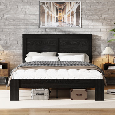 Wood Platform Bed Frame King Size, Silent And No Box Spring, Simple Assembly Process With Instructions, Big Under Storage Area, Antique Black, Modern Bedroom Piece For Noise - Operation, Spring