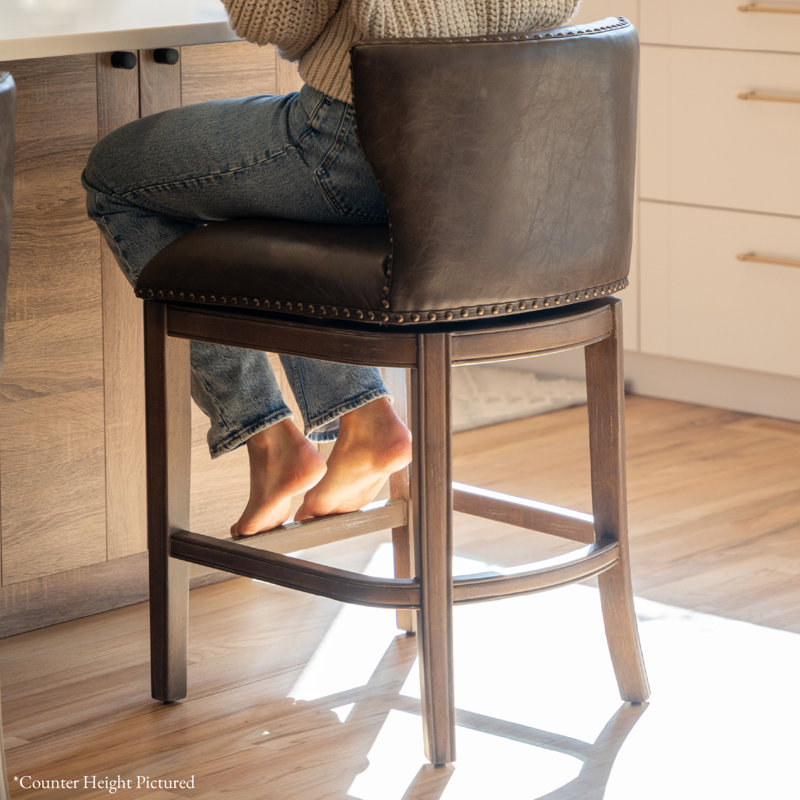 Maven Lane Hugo Stool with Faux Leather Upholstery, Bar Stool (31" Seat Height), Walnut