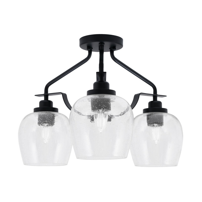 Odyssey 3 Light Semi-Flush Shown In Matte Black Finish With 6" Clear Bubble Glass