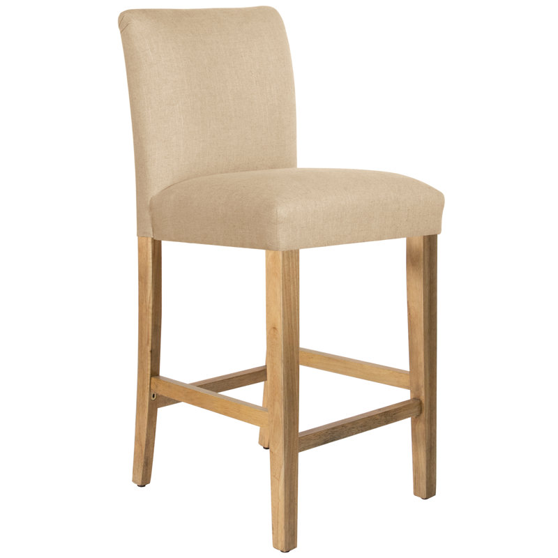 Tabouret de bar et de comptoir Hadrien, Tabouret de bar (siège d'une hauteur de 31 po), Bois naturel, Classic Sandstone Linen
