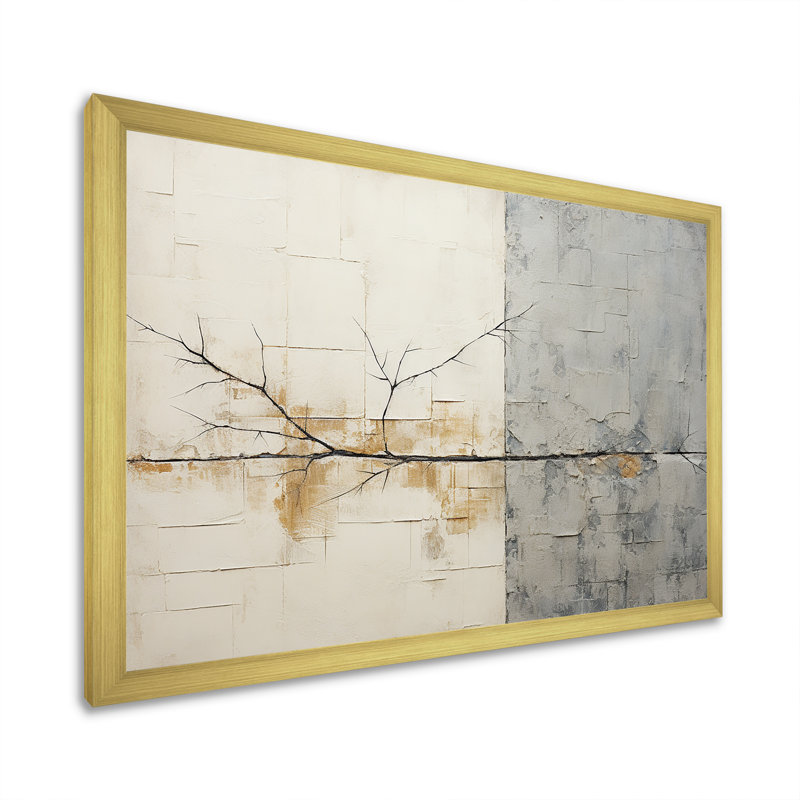 grey and white nature split - Abstract Shapes Wall Art, Gold Single Picture Framed, 34" H x 44" W x 1.5" D