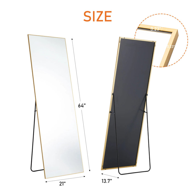 64 X 21 Inch Floor Standing Mirror, Aluminum Alloy Thin Frame Full-length Mirror, Nano Glass Wall Mirror With Stand For Bedroom, Living Room, Dressing Room – Silver