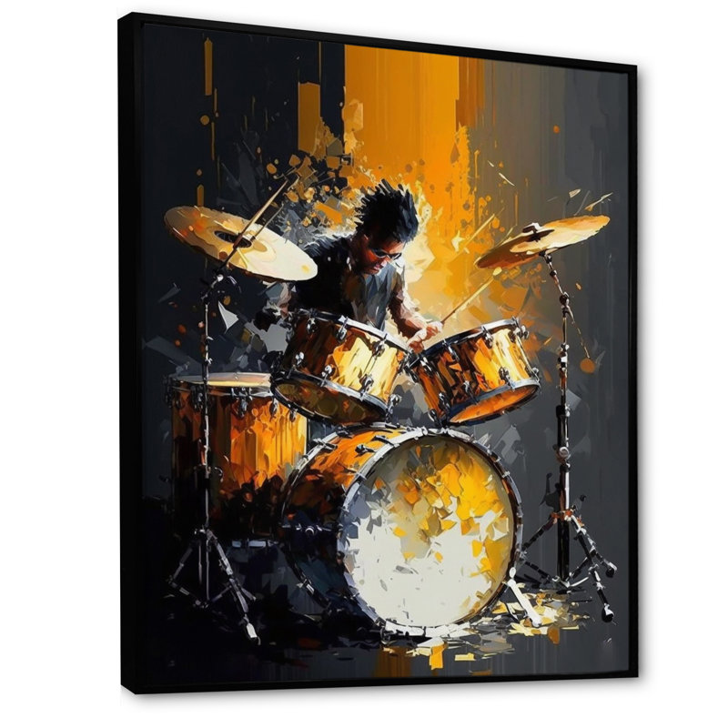 «Drummer On Stage - Music», art mural encadré, H 32 po x l 24 po x P 1 po, Toile avec cadre flottant noir