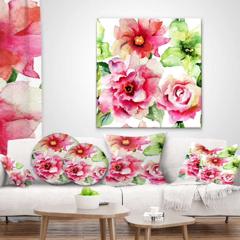 Oreiller floral roses et gerber, 18 po x 18 po, Coussin décoratif