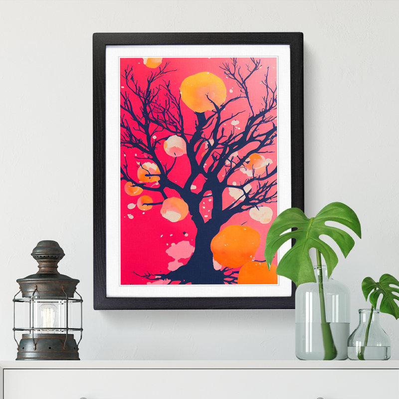 Peach Tree Splatter 1 Piece Single Picture Frame Wall Art, 34cm H x 25cm W x 2cm D, Walnut