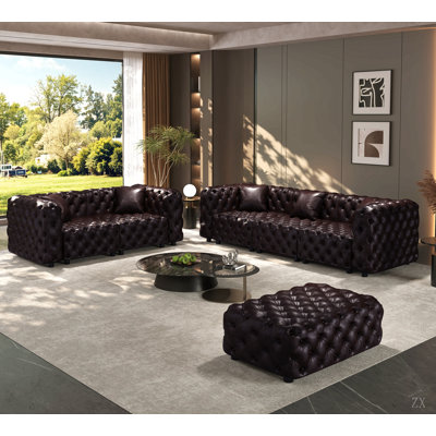 Ensemble de canapé moderne, canapé modulaire rembourré en similicuir 5 places avec conception touffetée à la main pure, 1 repose-pieds et 5 coussins, combinaison multiple pour le salon