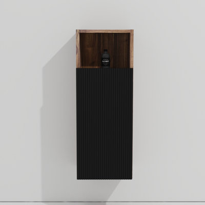 12 Inch Mid-Century Floating Wall Storage Cabinet, Handle-Free Grille Panel Floating Side Cabinet with E1 Moisture Resistant Wood & Soft Close Hinges for Bedroom Bathroom Living Room