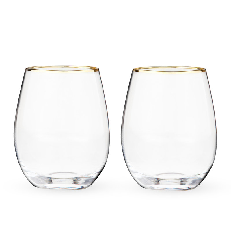 Verres à vin en ficelle dorée, verres à vin sans pied, ensemble de 2 verres à vin dorés, ensemble de 2, 18 onces