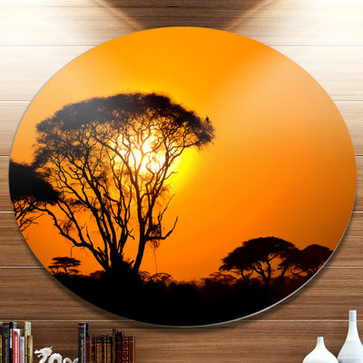 «Beautiful African Sunset in Savannah», reproduction de photo sur métal