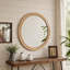 Miroir mural rond en bois de style campagnard de 90 cm (35,43 po) avec bord blanchi