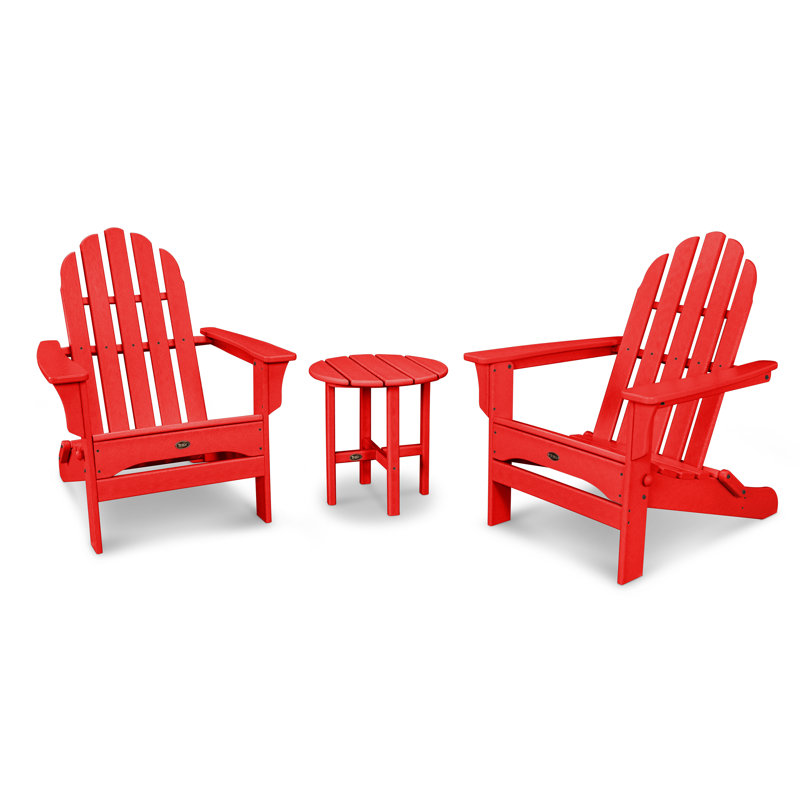 TREX Outdoors Cape Cod Folding Adirondack Set with Side Table, Sunset Red