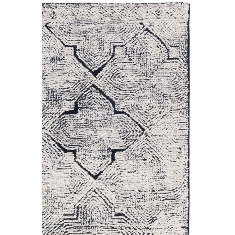 Friedi Tufted Wool/Pet Yarn Geometric Rug in Ivory/Black, Square 6'